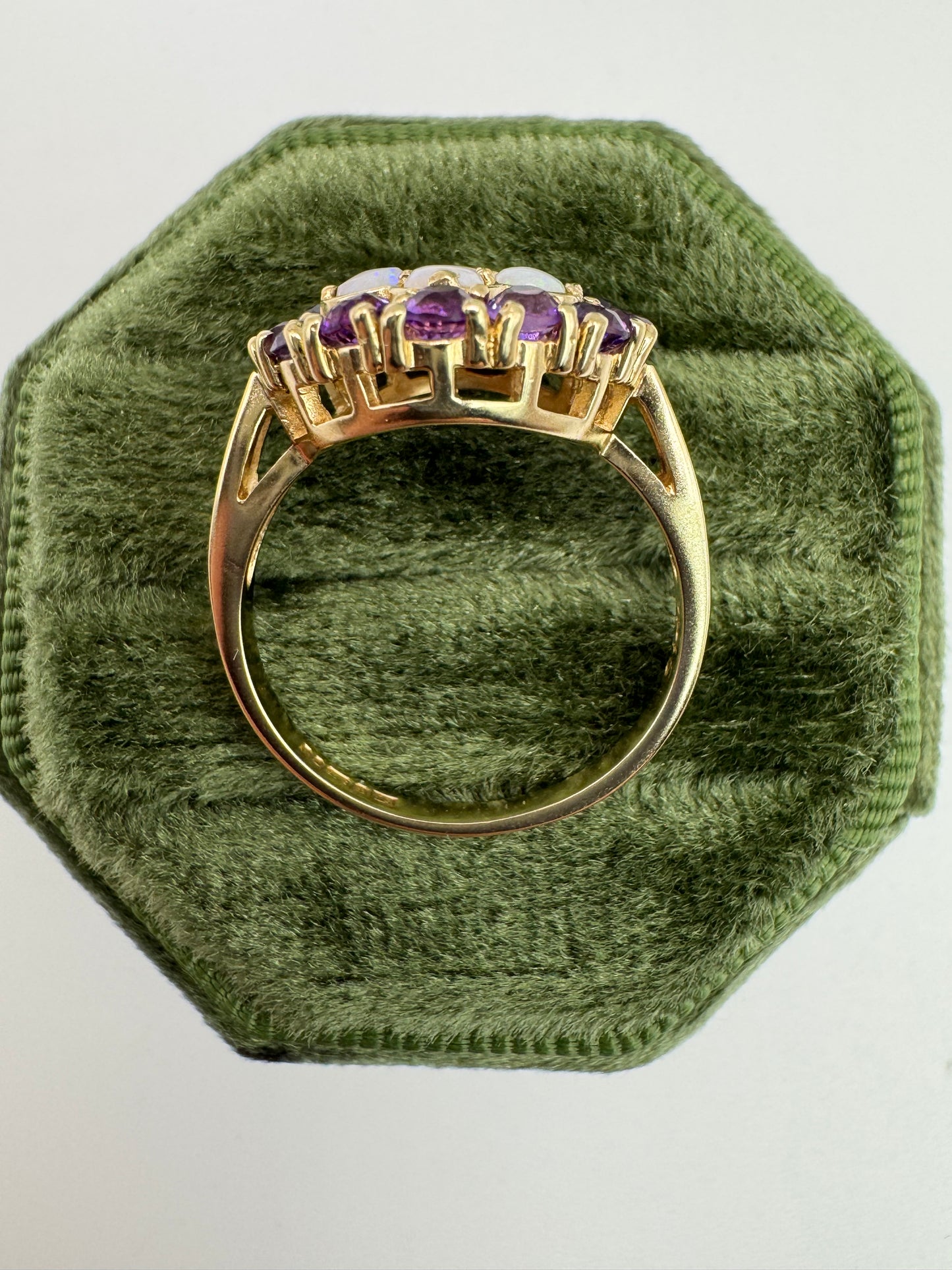 9ct gold opal and amethyst cluster ring