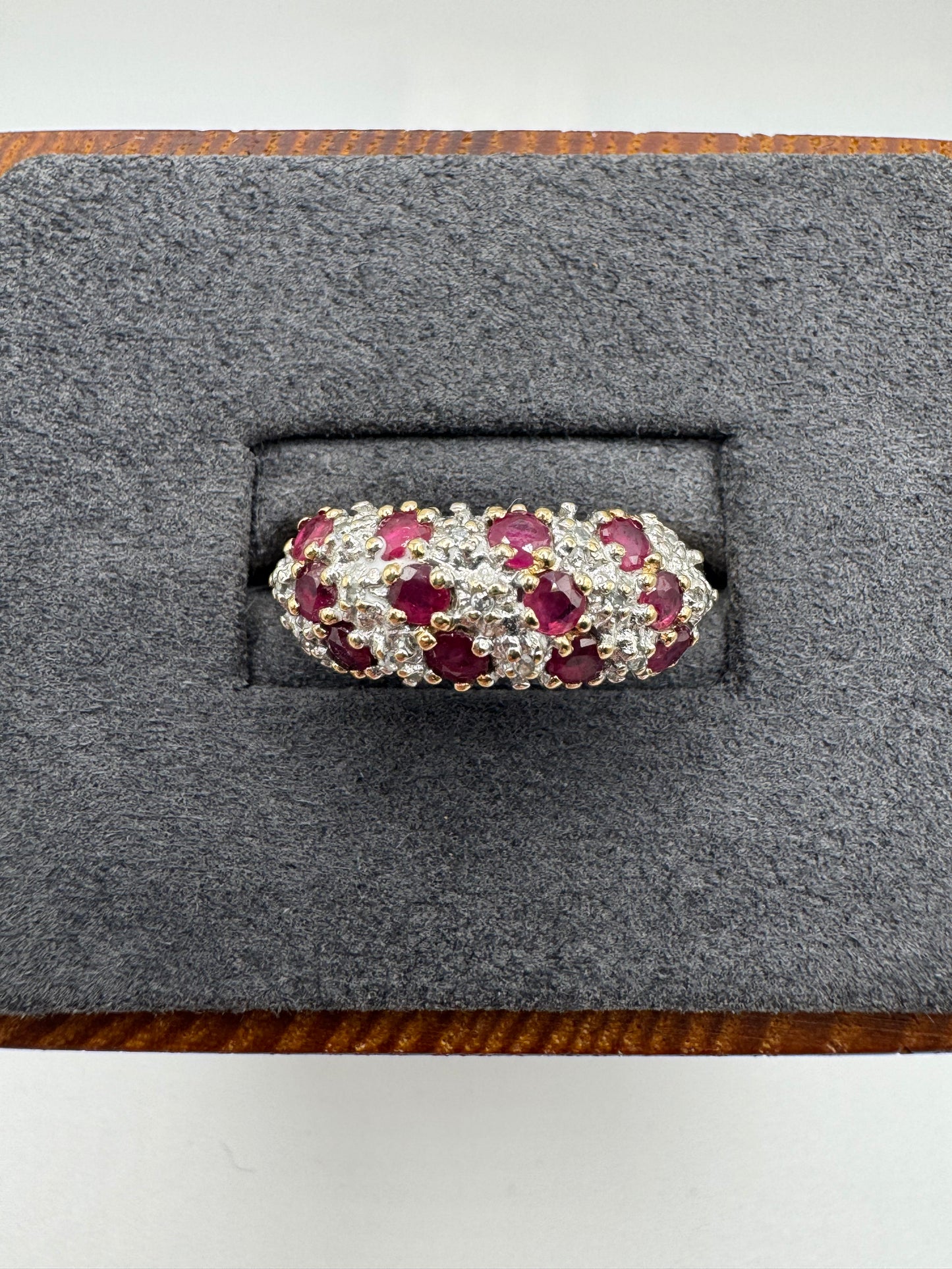 9ct gold ruby and diamond bombe ring