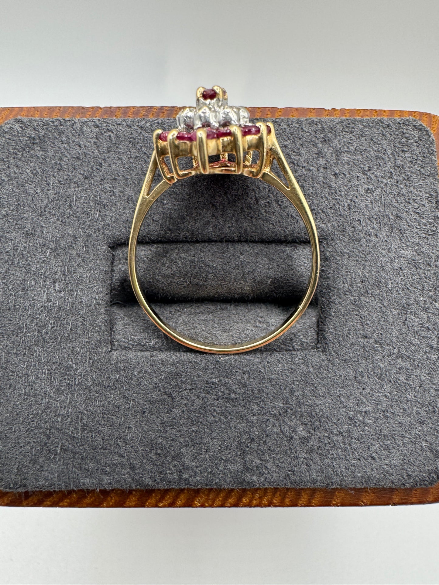 9ct gold ruby and diamond cluster ring