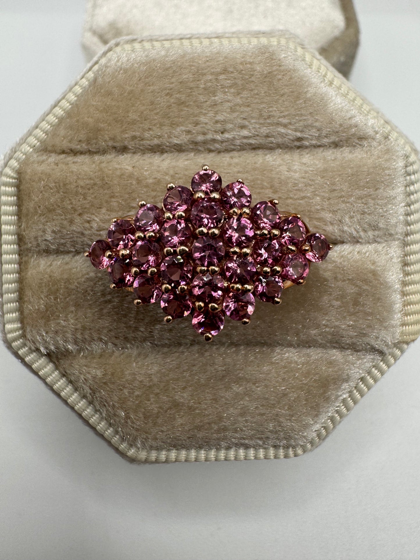 9ct rose gold pink sapphire cluster ring