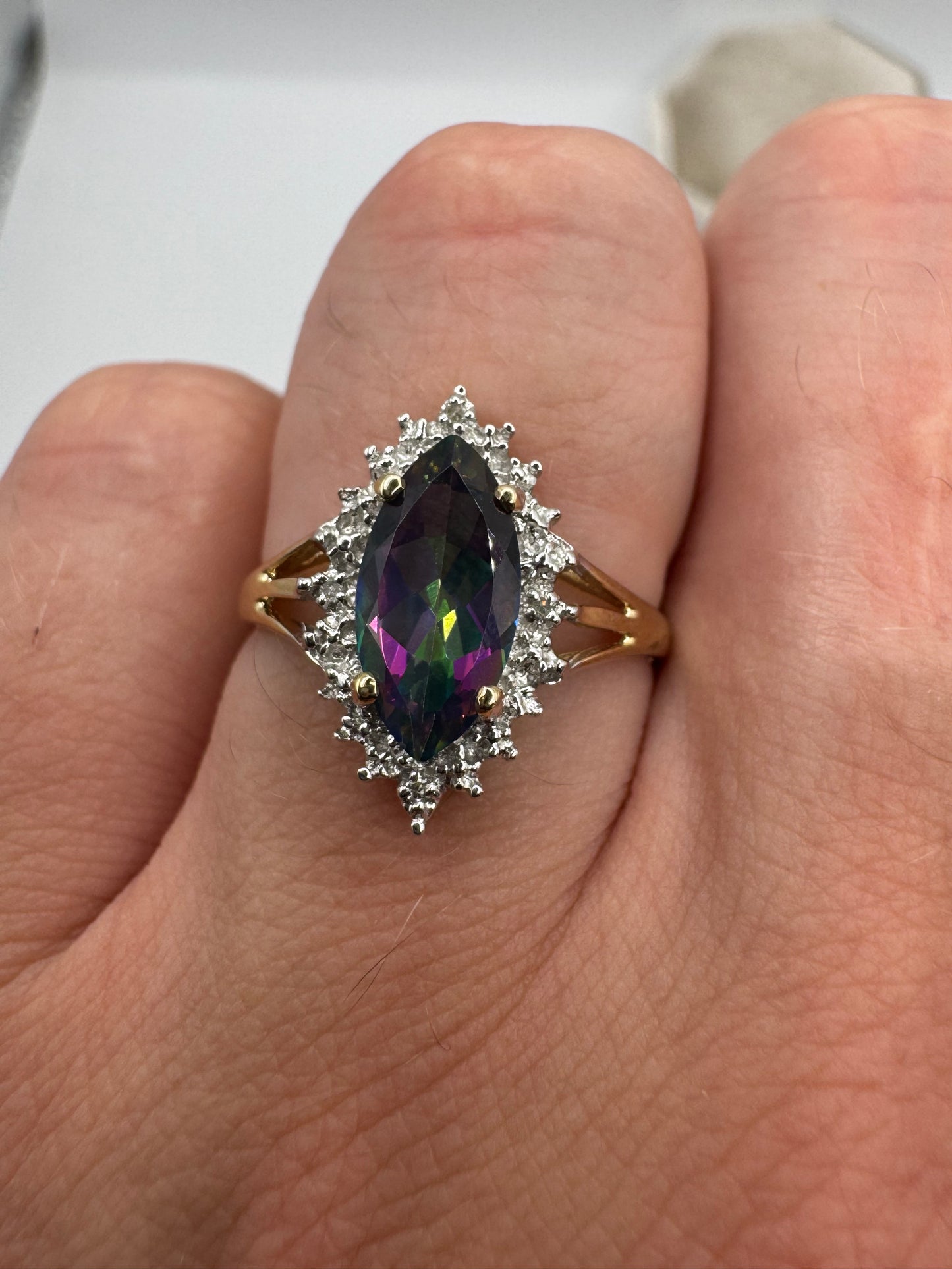 9ct gold mystic topaz and diamond ring