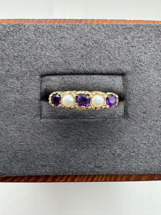 9ct gold amethyst and pearl ring