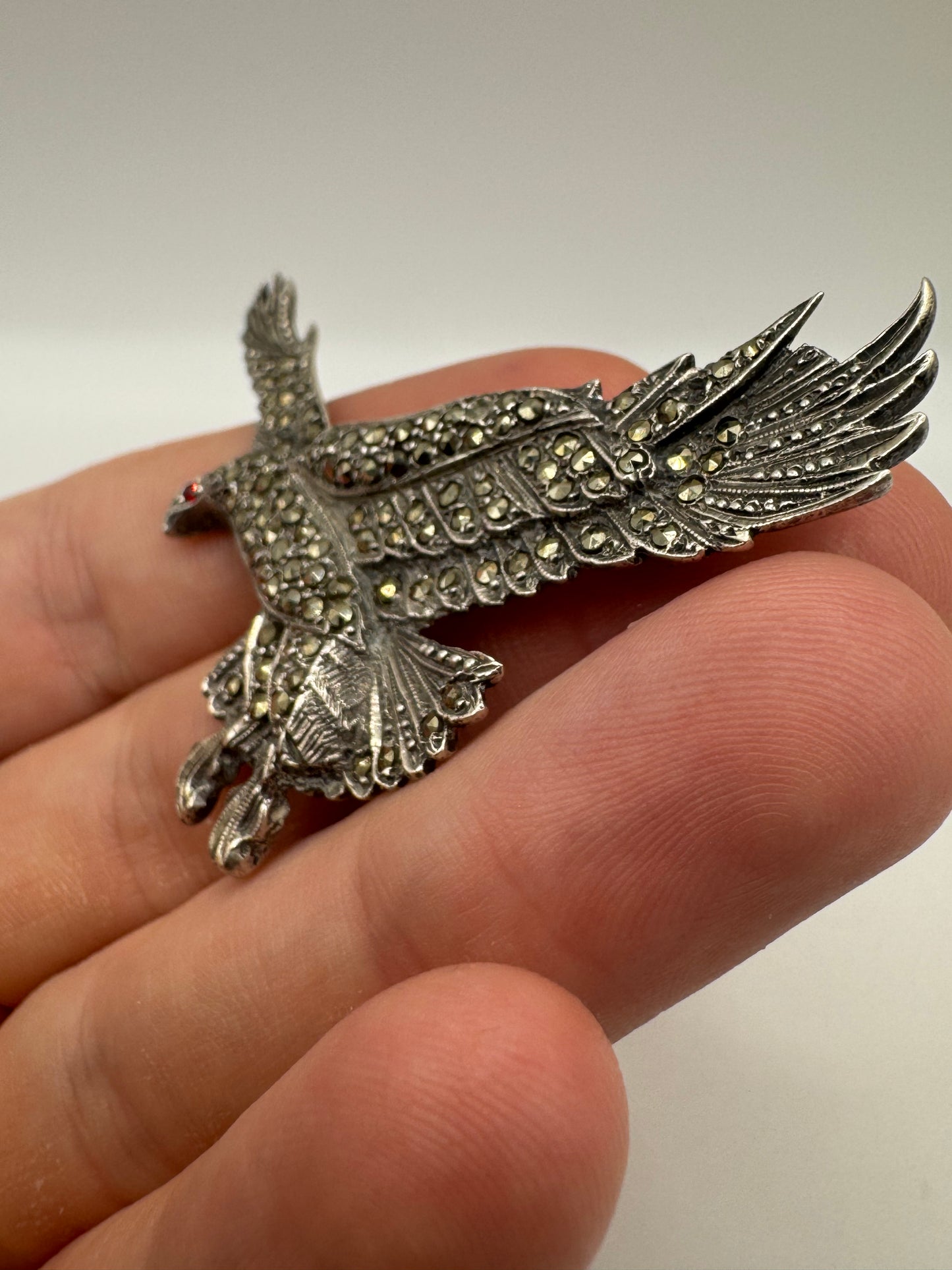 Silver marcasite eagle brooch