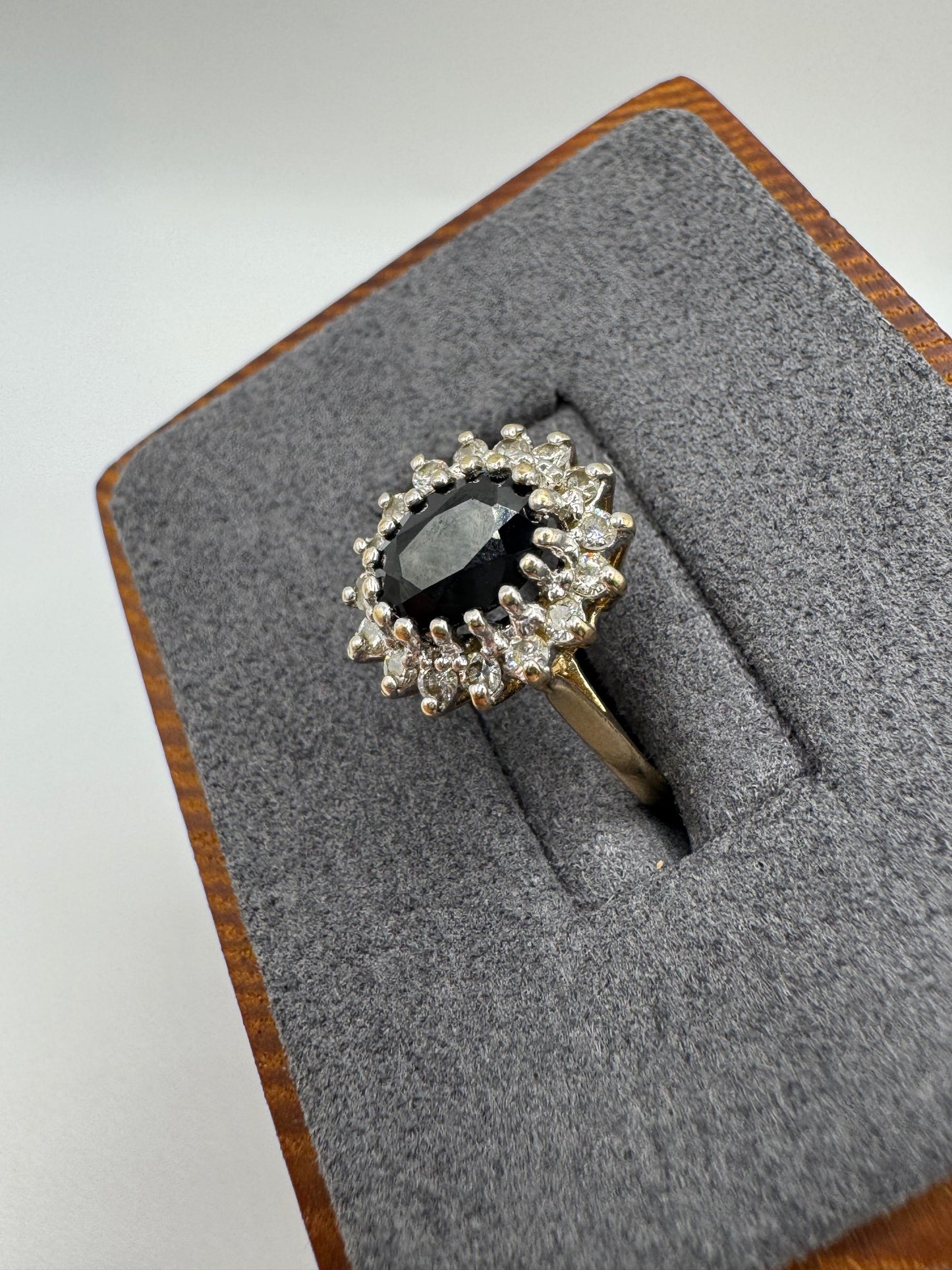 9ct gold sapphire and diamond cluster ring