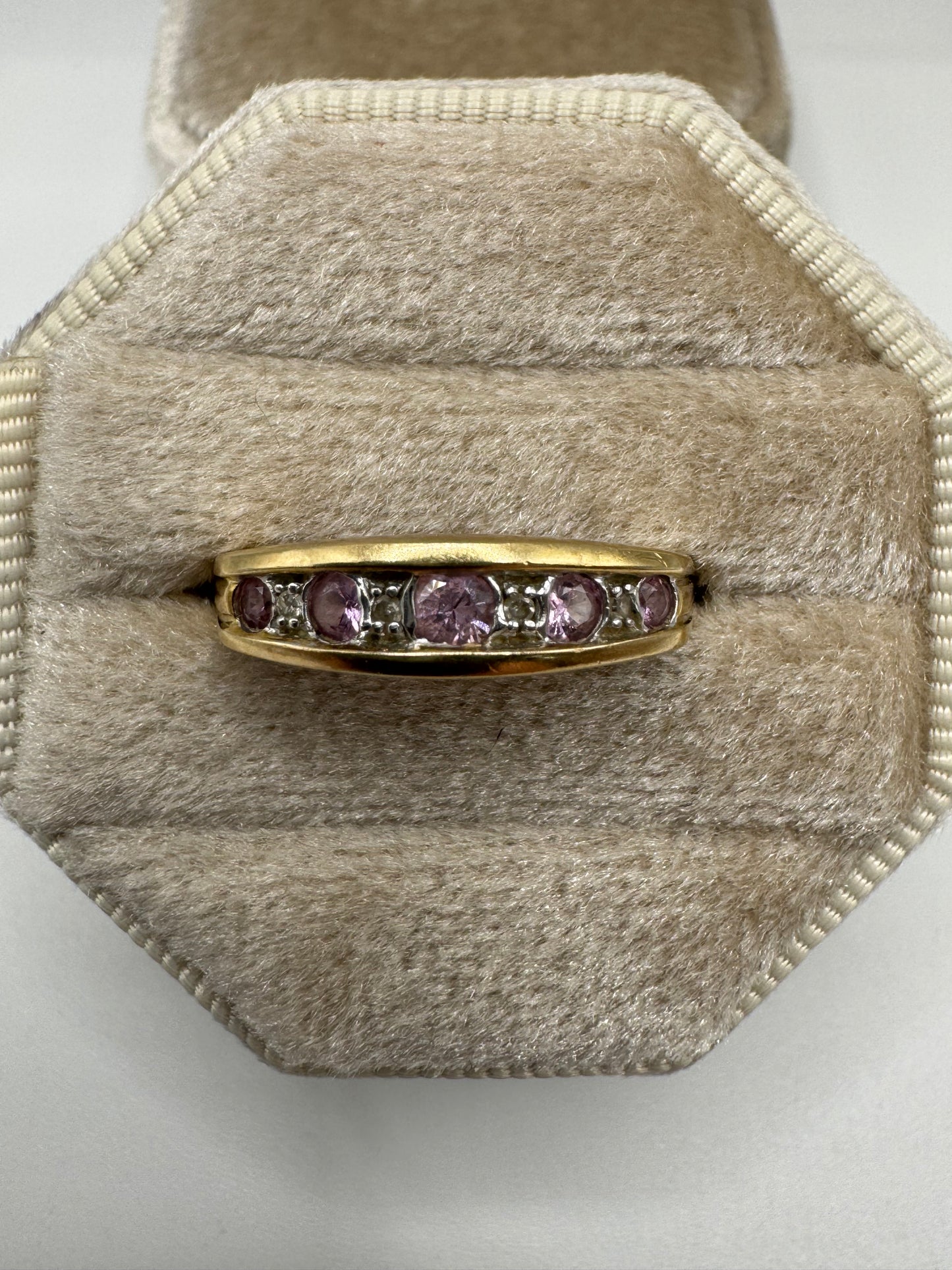 9ct gold pink sapphire and diamond ring