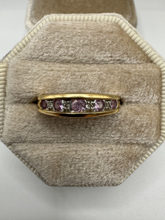 9ct gold pink sapphire and diamond ring