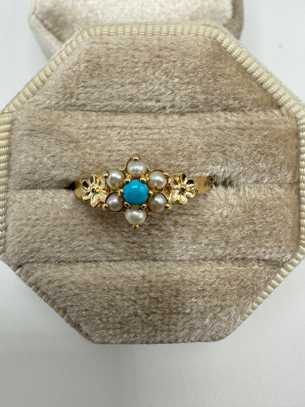 9ct gold turquoise and pearl cluster ring