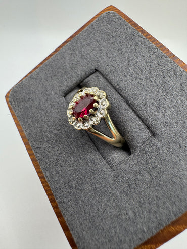 9ct gold spinel and diamond cluster ring