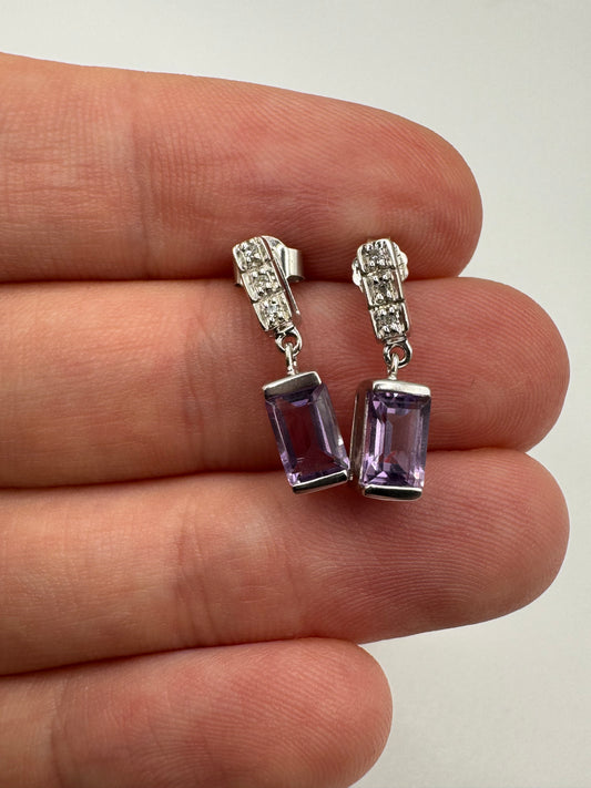 9ct white gold amethyst and diamond earrings