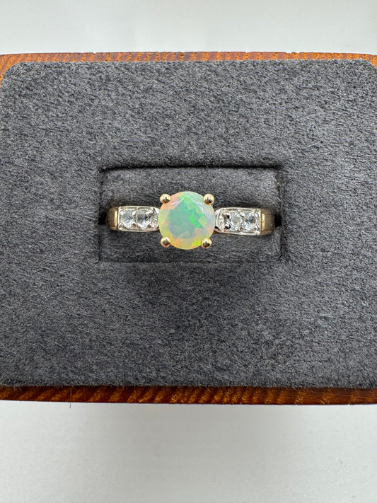 9ct gold opal and zircon ring