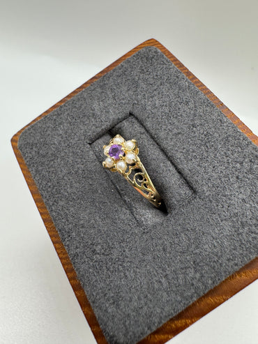 9ct gold amethyst and pearl ring