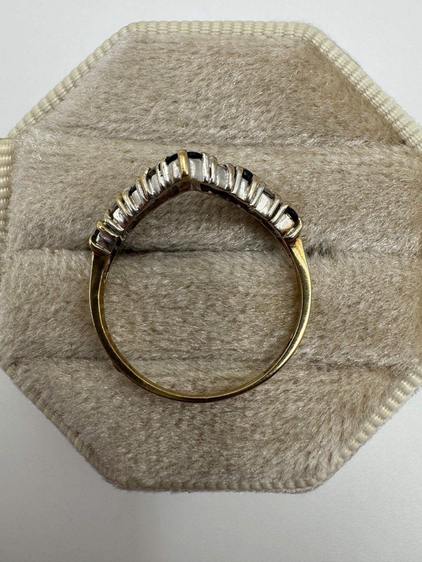 9ct gold sapphire and diamond wishbone ring