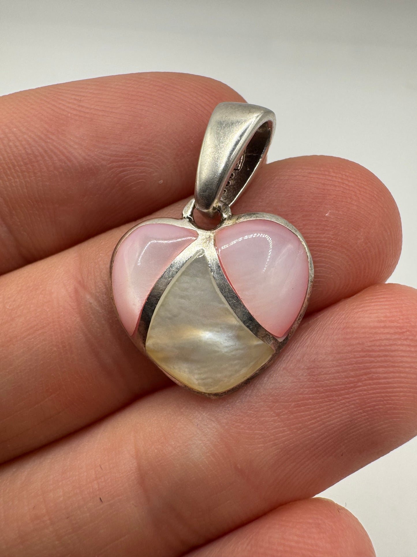 Silver mother of pearl and abalone heart pendant