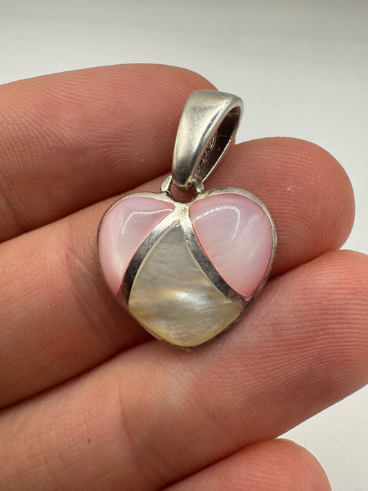 Silver mother of pearl and abalone heart pendant