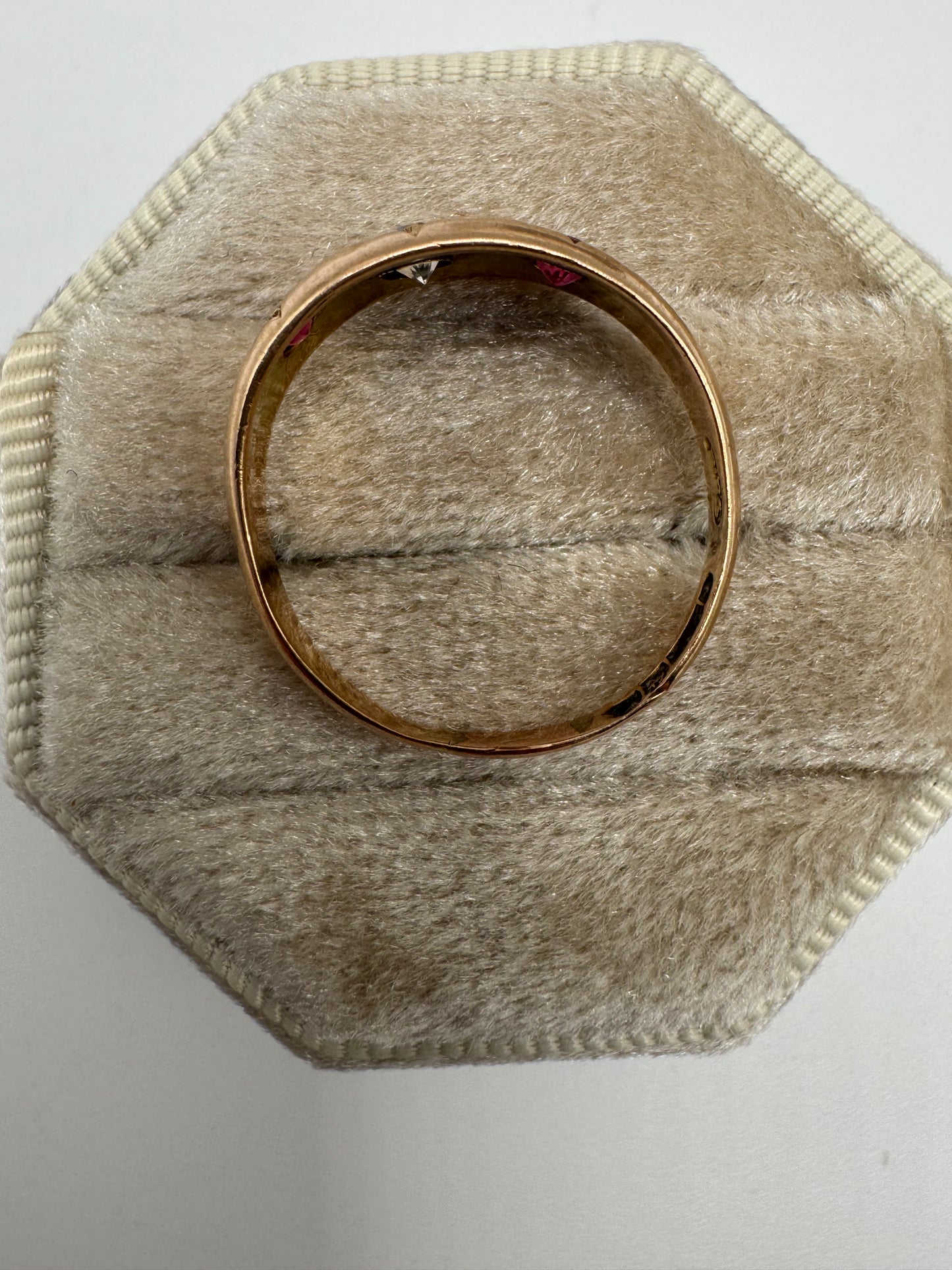9ct rose gold ruby and paste gypsy ring