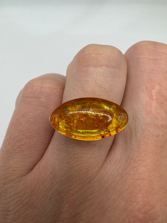 Silver amber ring
