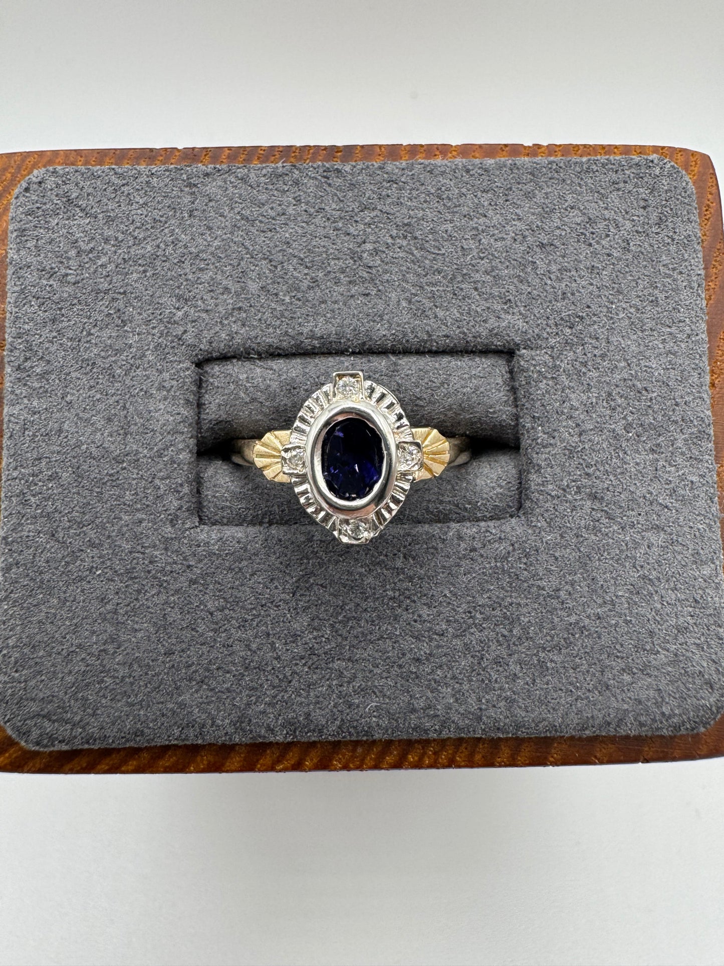 9ct gold iolite and diamond ring