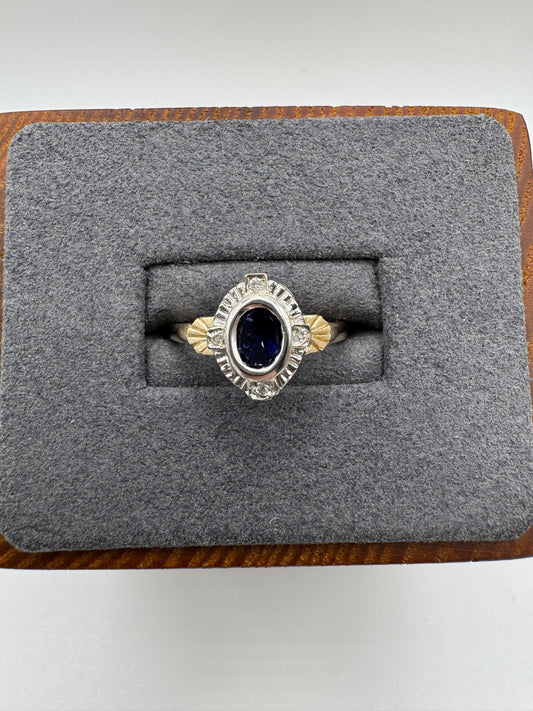 9ct gold iolite and diamond ring