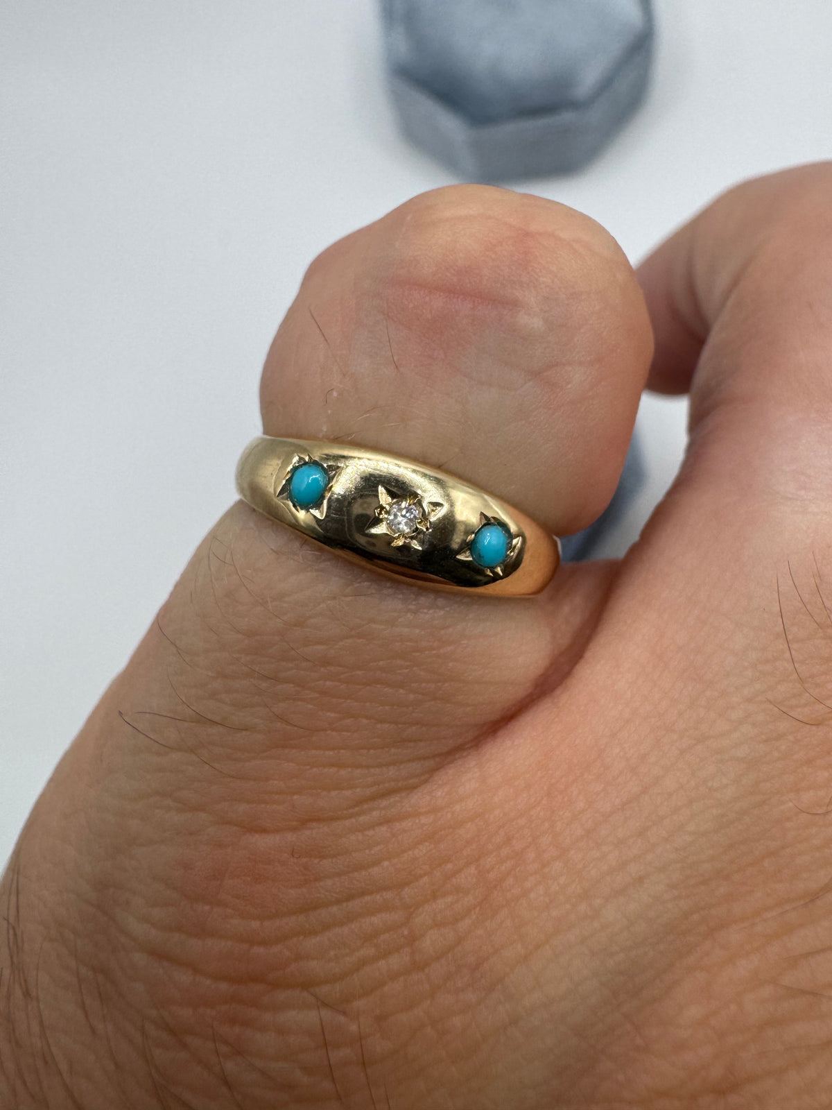 9ct gold turquoise and diamond gypsy ring