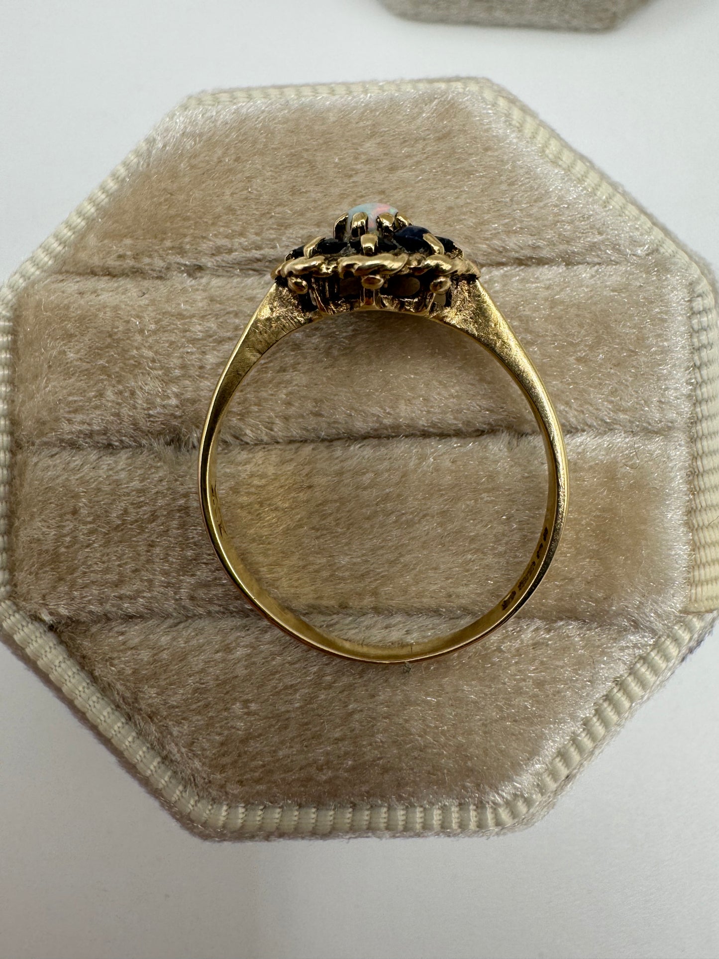9ct gold opal and sapphire cluster ring
