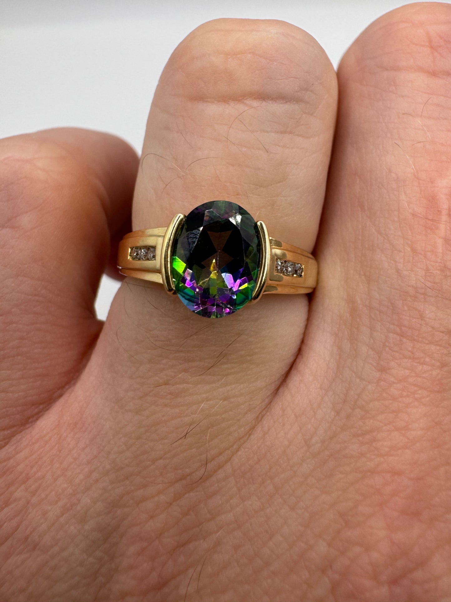 9ct gold mystic topaz and diamond ring