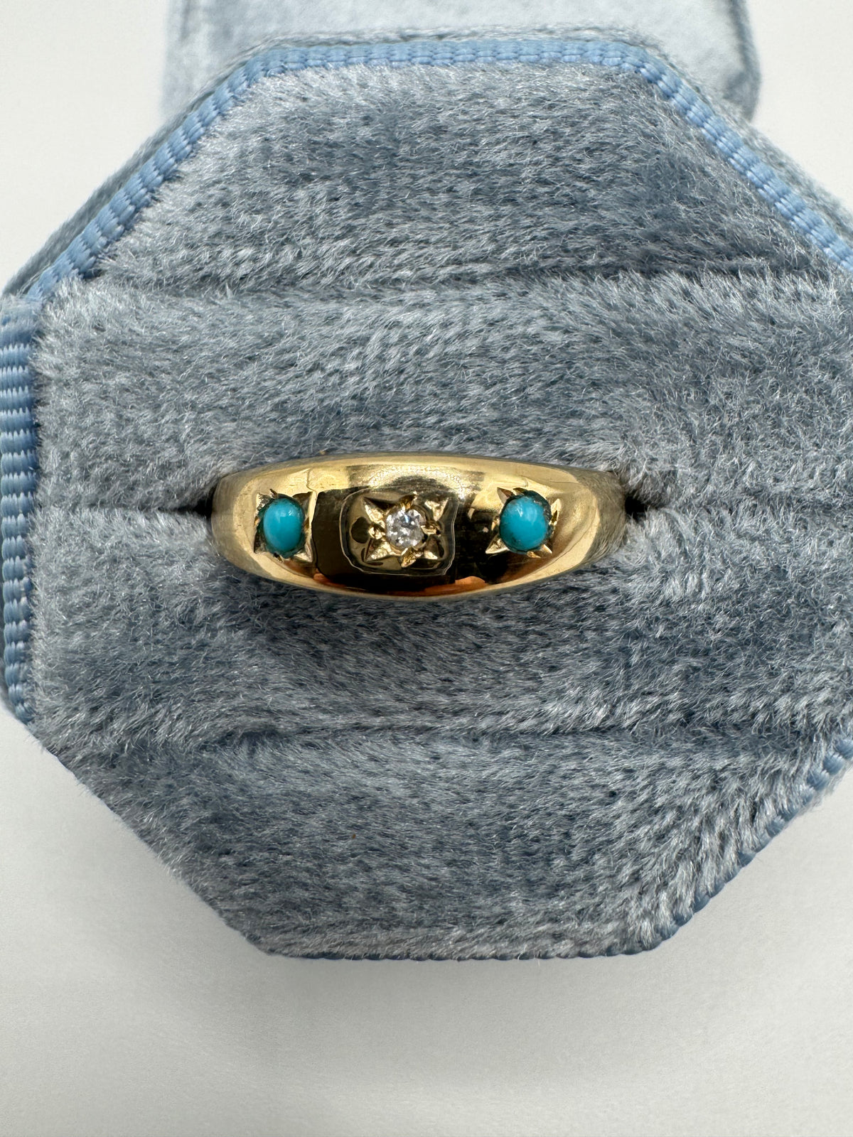 9ct gold turquoise and diamond gypsy ring