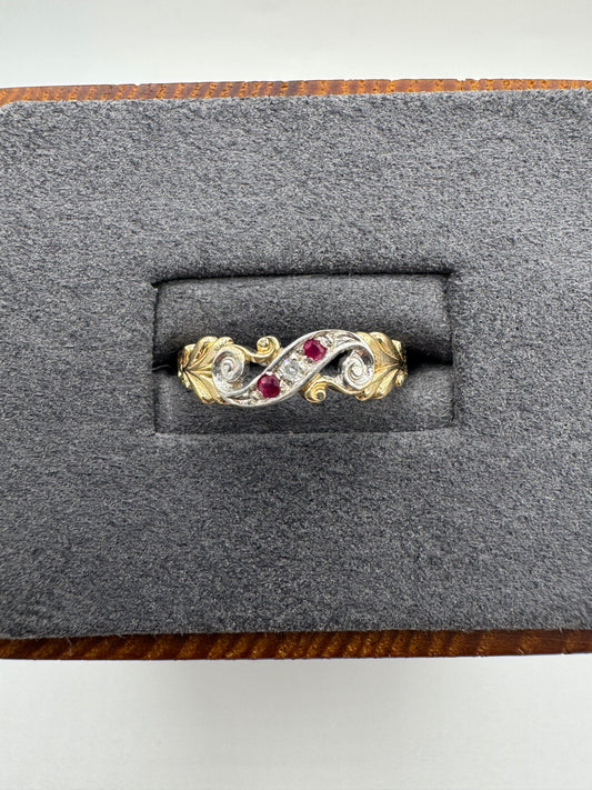 9ct gold ruby and diamond gypsy ring