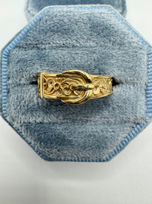 9ct gold engraved buckle ring