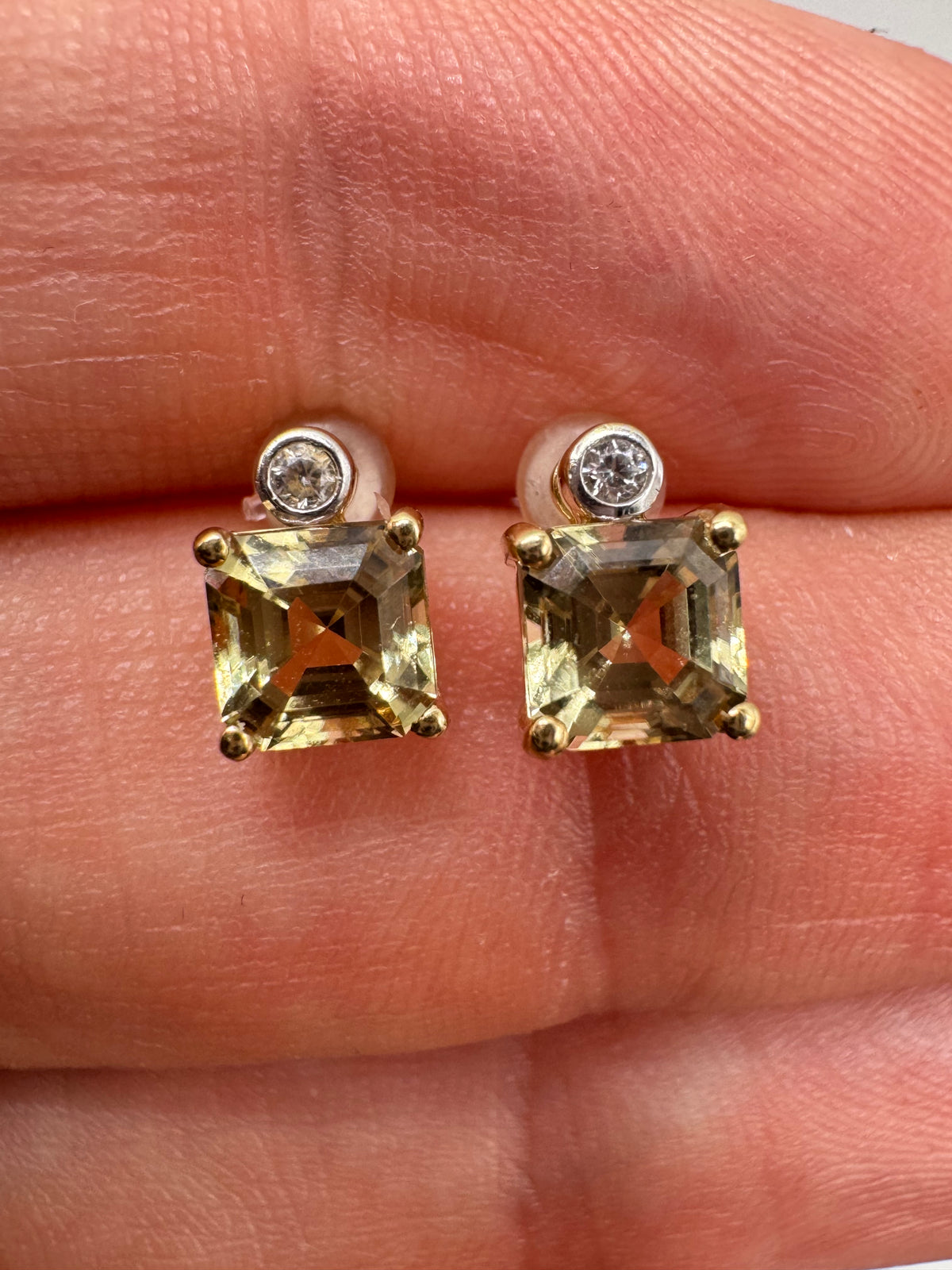 9ct gold csarite and spinel earrings