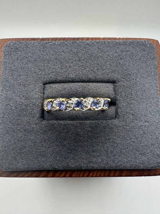 9ct gold tanzanite and diamond half eternity ring
