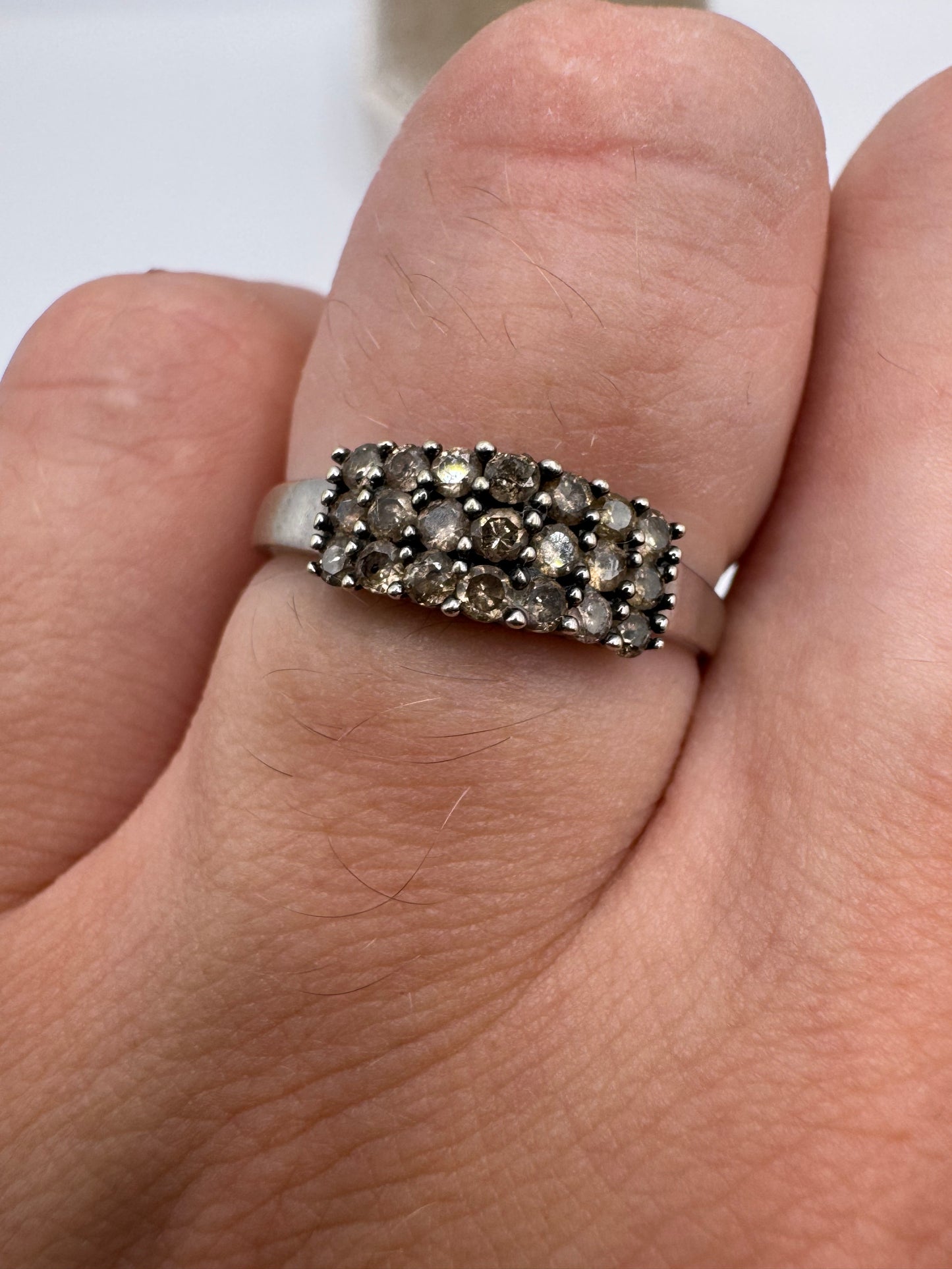 9ct white gold cognac diamond cluster ring