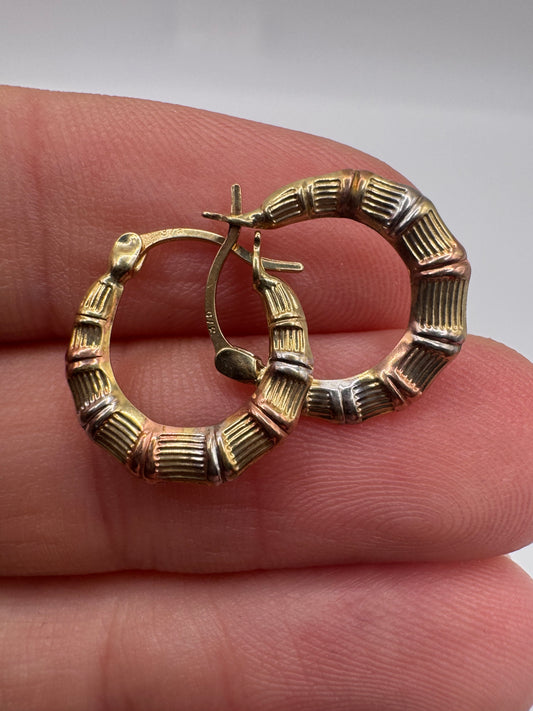 9ct tri-gold bamboo creole earrings