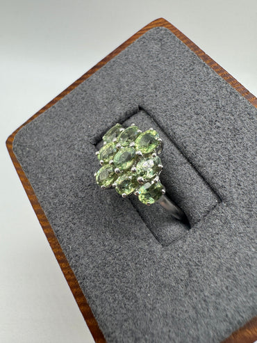 9ct white gold green sapphire cluster ring