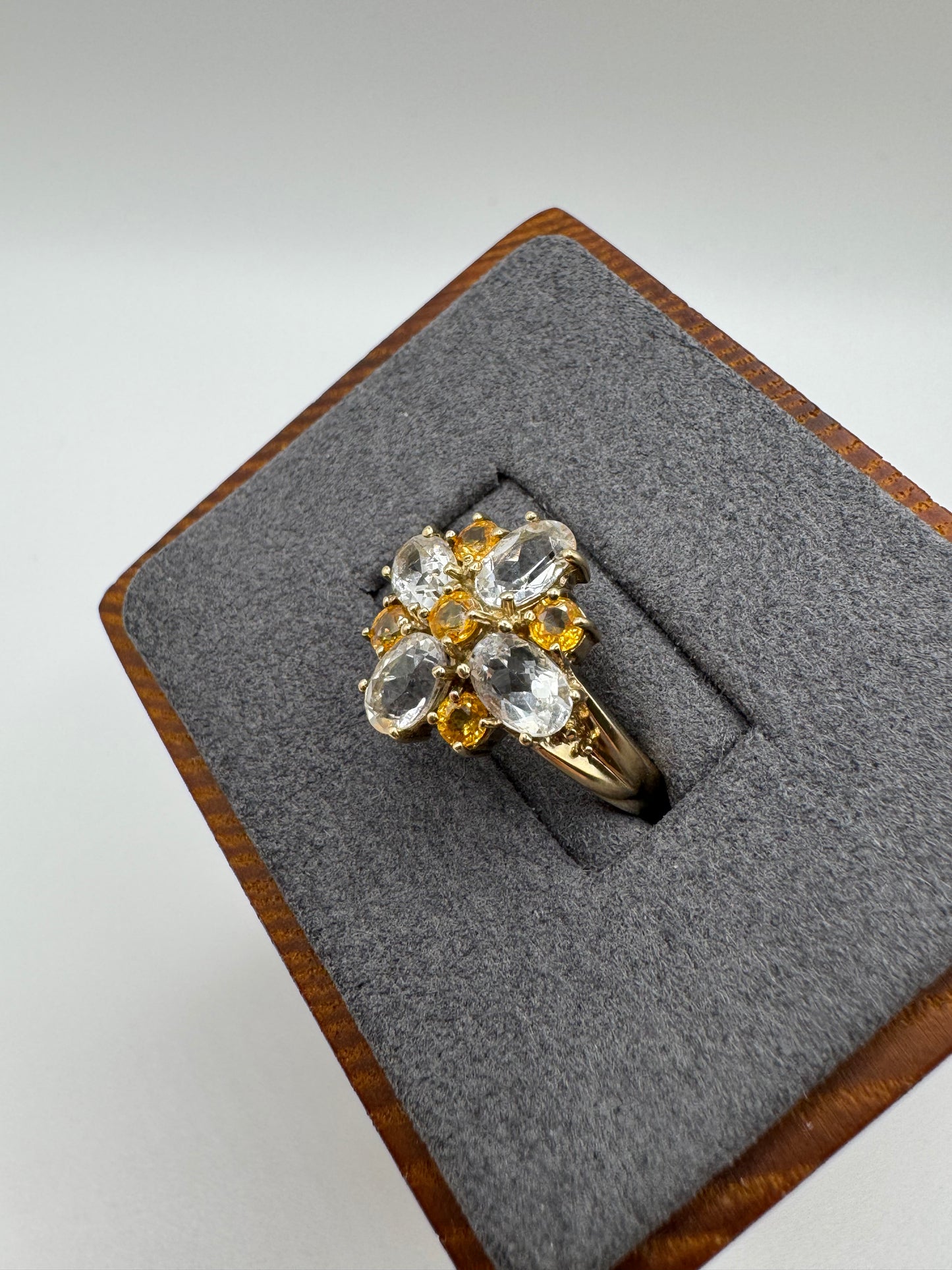 9ct gold citrine and topaz cluster ring