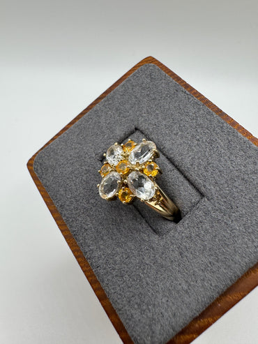 9ct gold citrine and topaz cluster ring