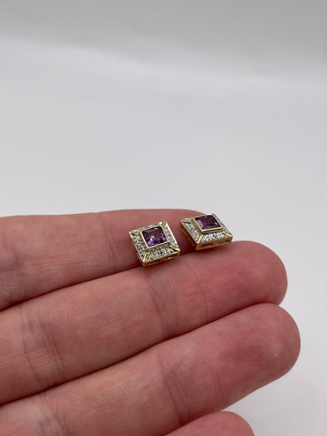 9ct gold amethyst and diamond earrings