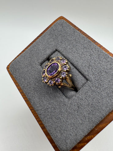 9ct gold amethyst cluster ring