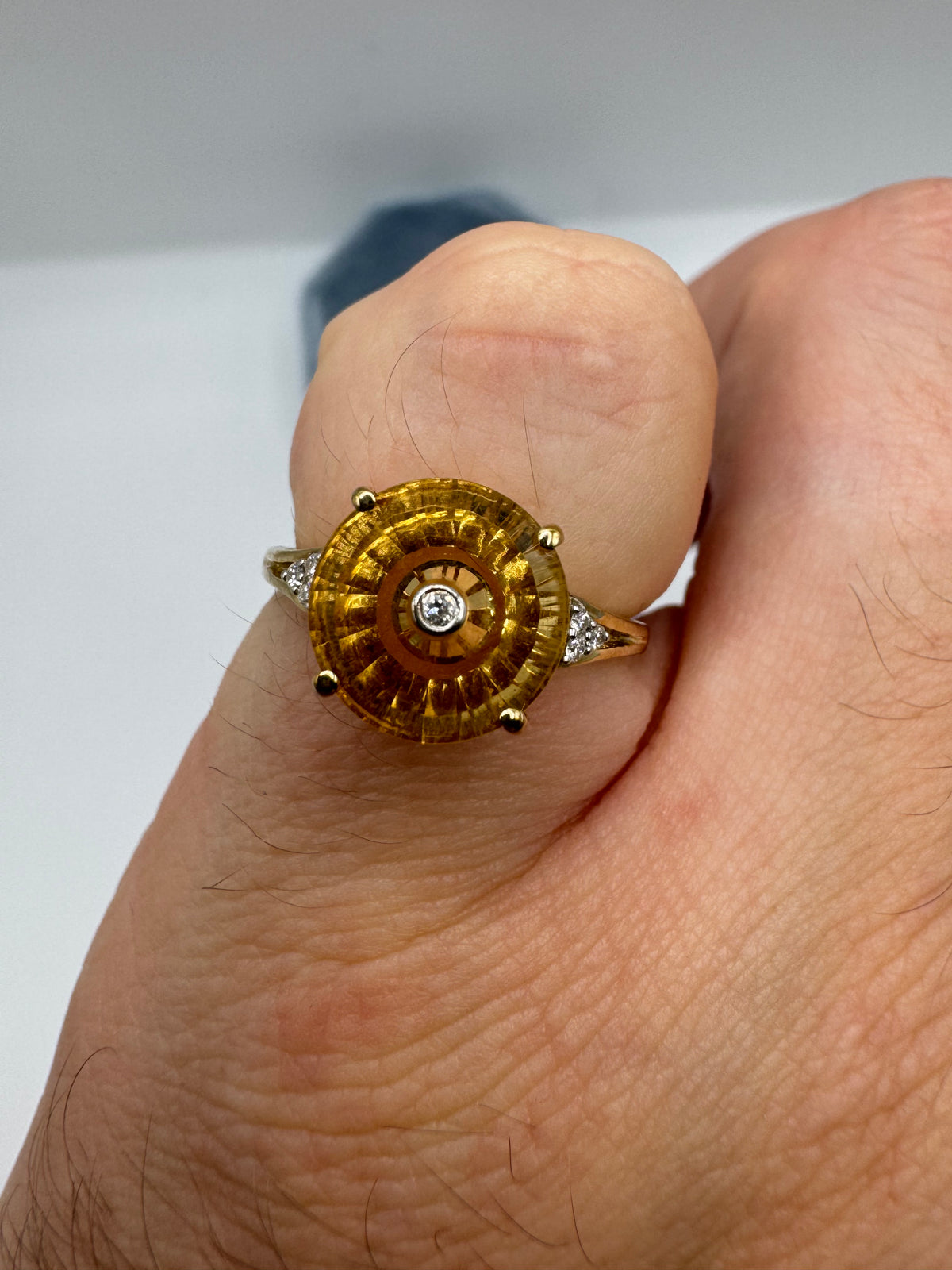 9ct gold Glen Lehrer citrine and diamond ring