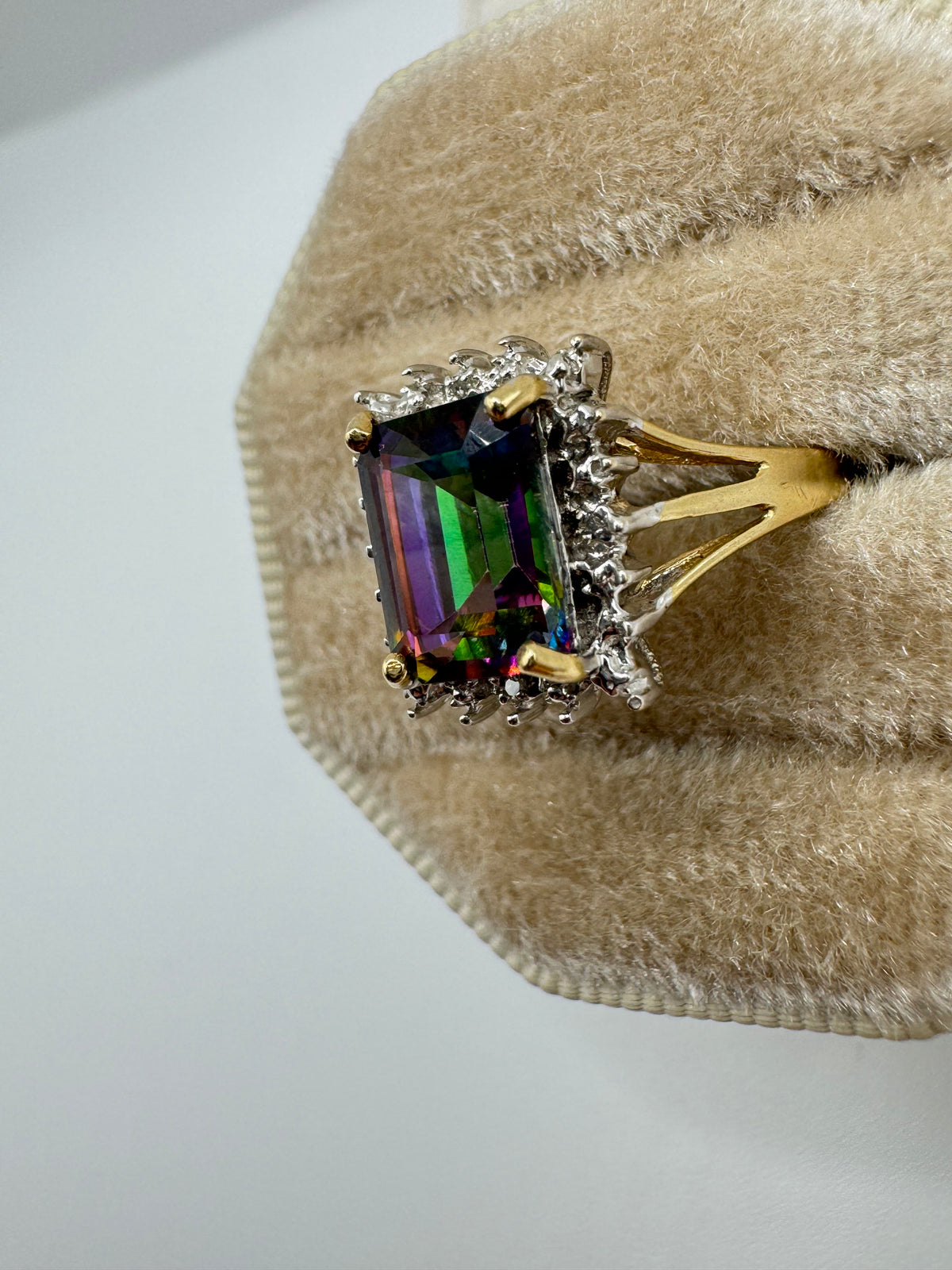 9ct gold mystic topaz and diamond ring