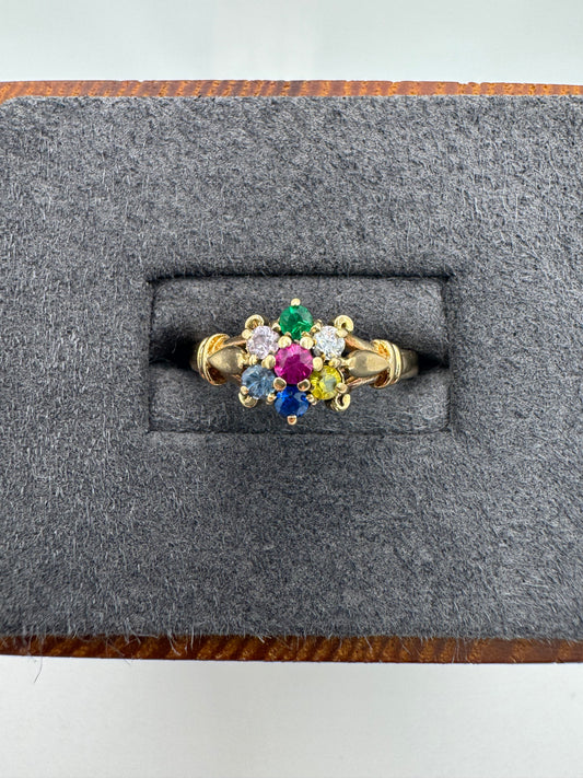 9ct gold multi-gem cluster ring