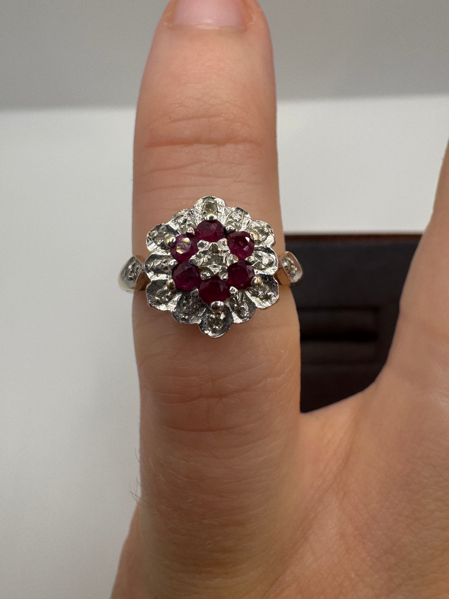 9ct gold ruby and diamond ring