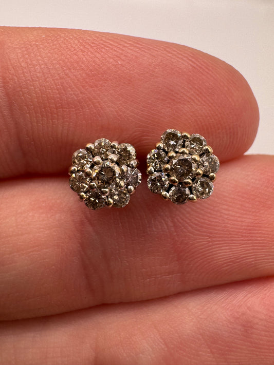 9ct gold diamond cluster earrings