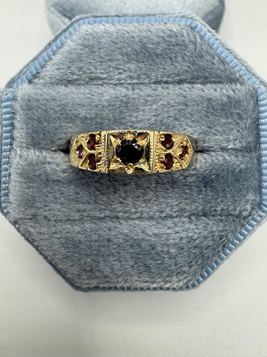9ct gold garnet 7 stone gypsy ring