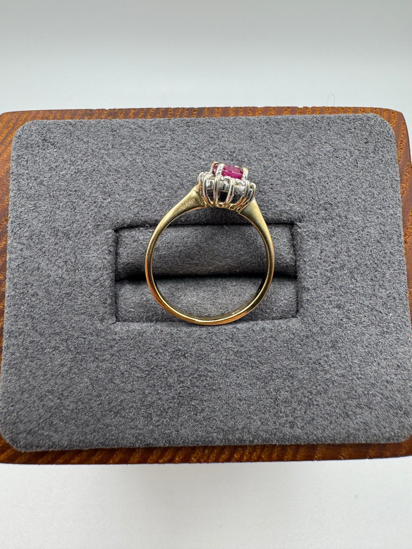 9ct gold ruby and diamond cluster ring