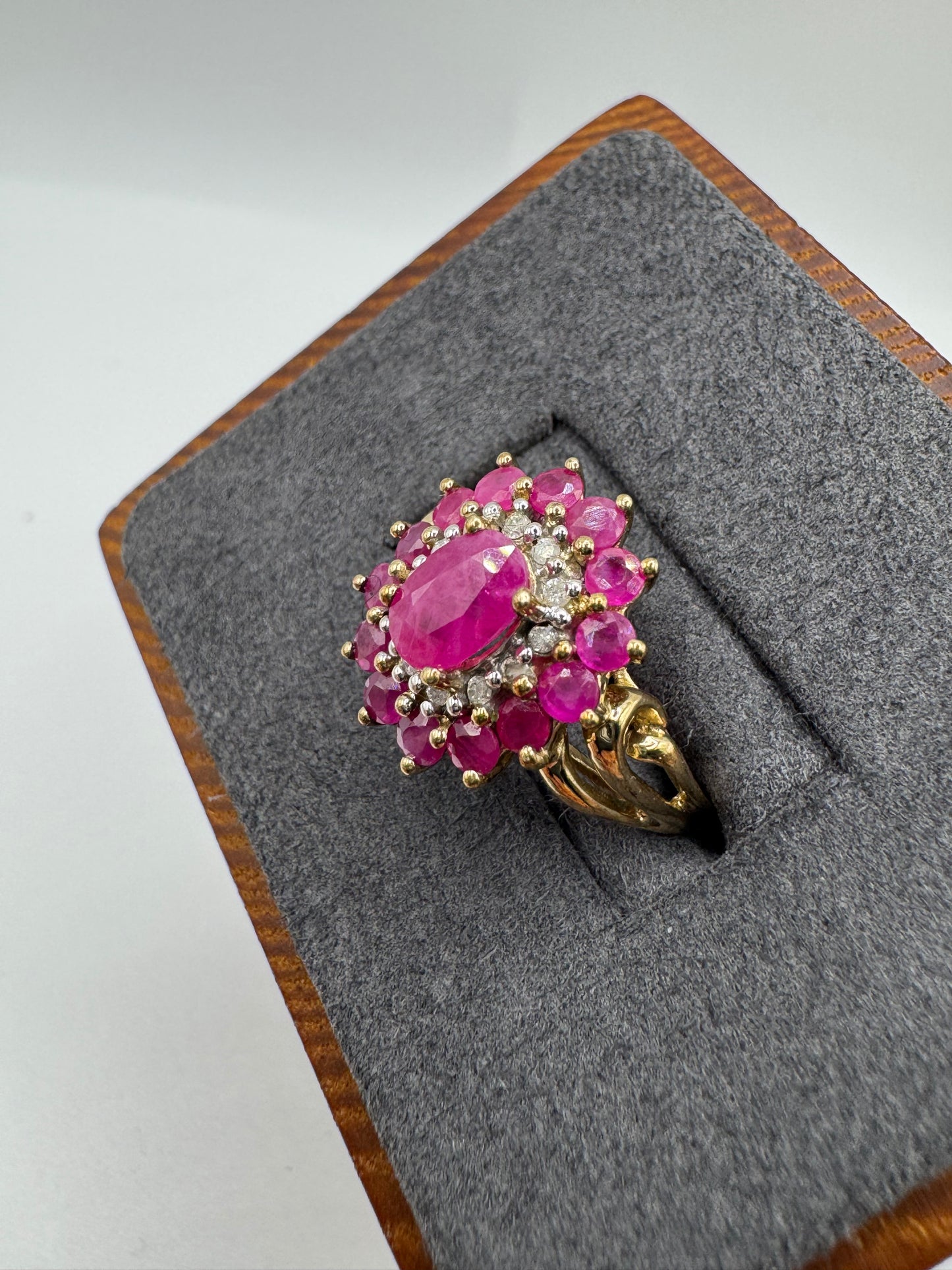 9ct gold ruby and diamond cluster ring
