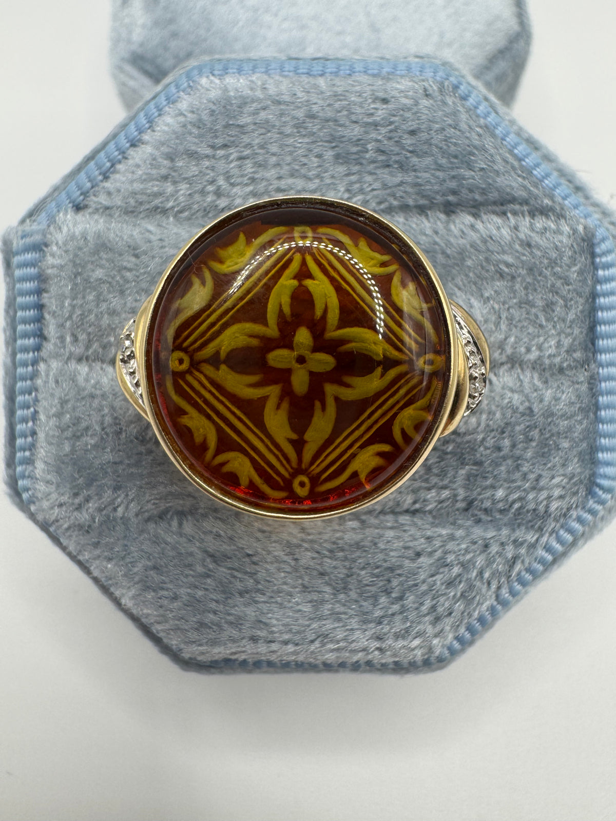 9ct gold amber and diamond ring