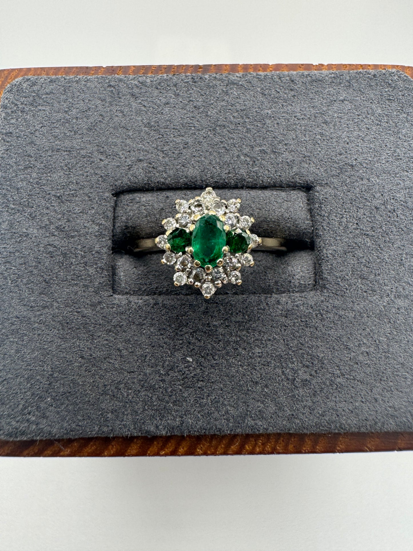 9ct gold emerald and diamond ring