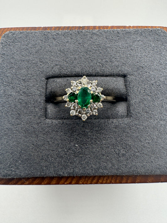 9ct gold emerald and diamond ring