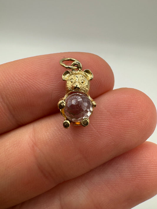 9ct gold crystal teddy bear charm