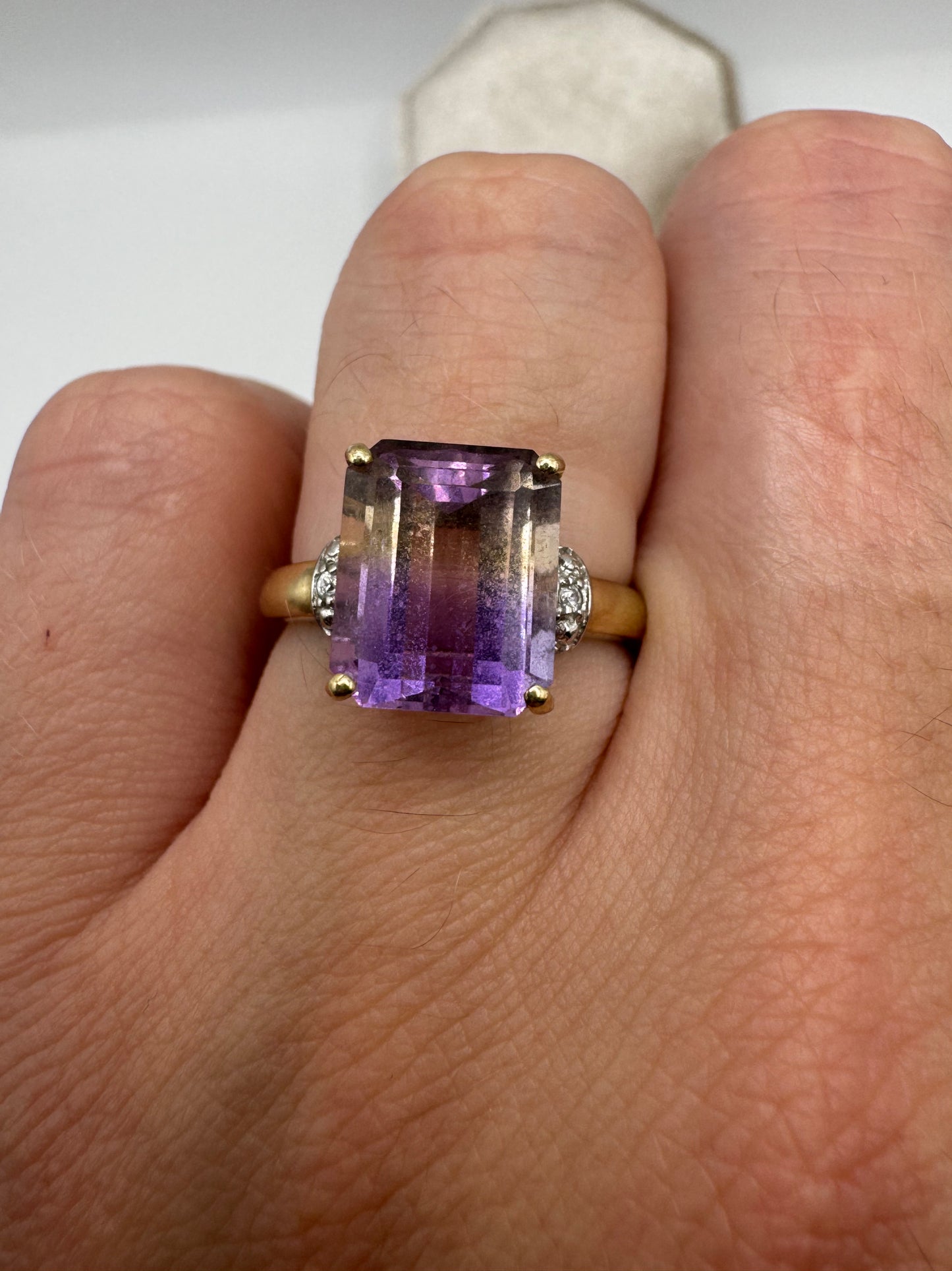 9ct gold ametrine and zircon ring